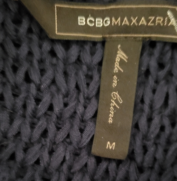 BCBG MaxAzria Navy High Low Turtleneck Open Woven Knit Sweater Fly Away Sides - Picture 6 of 6